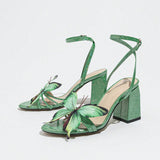 Women's Butterfly Decoration Crossover After The Belt Side Toe Coarse Sandals Women's Shoes HZ0115