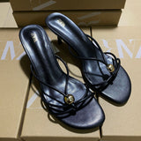 ZA Home 2025 Summer New Fine-Heeled Women's Shoes Sweet Fashion Love Water Drill Buckle And Cool Slippers HZ0115