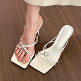 Naipai ~French White Square Head With High Heel Sandals Woman 2025 Summer New Word Cool Slippers Woman HZ0115