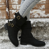 Casual Single Boots 2025 New Large-Size Autumn Tip French Coarse And Double Buckle With Martin Boots HZ0115