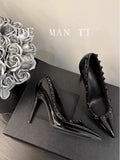 Rival Black High Heels Women 2025 New Sharp Head Light-Healed French Temperament Professional Patent Leather Single Shoes HZ0115