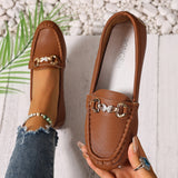Flat-Bottomed Casual Single-Shoe Lef Shoes Light-Mouthed Bean Shoes Women's 2025 New Fashion Metal Chain Large-Size Mother Shoes HZ0115
