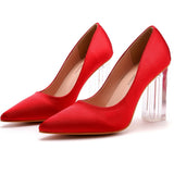 9 Cm Crystal Transparent Square Heel Pointed Shoes Bridal Shoes Silk Satin Dress Dress Shoes Wedding Shoes HZ0115