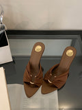 Fine Heel High Heels 2025 Summer New Folded Metal Buckle Tip-Toed Cool Drag Sexy Thin Heel Shoes HZ0115