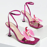 Women's Head Three-Dimensional Flowers Cross Ankle With Fine High-Heeled Sandals Pink High Heels For Special Supplies HZ0115