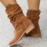 Autumn And Winter Ladies Large-Size Short-Slee Way Round Head Metal Buckle Side Zipper Low Side And Fashion Boots HZ0115