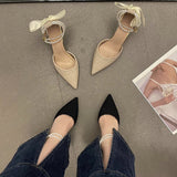 Fashion Word With High Heels Women 2025 Spring And Summer New Pointed Thin Heel Bow Head Hollow Sandals HZ0115