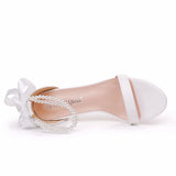 7 Cm Thick Heeled Light Mouth With Sandals Round Head Beads Tied With High Heel Sandals White Wedding Shoes Woman HZ0115