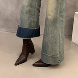High Heel Thick-Heeled French Small Ankle Boots Women's Shoes 2025 Autumn And Winter Brown Plus Velvet Martin Boots Thin Short Boots HZ0115