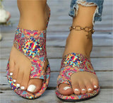 Large-Size Sandals Women's National Style 2025 Summer New Breathable Printing Cover Roman Style Cool Slippers Women HZ0115