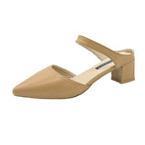 2025 Spring And Summer Korean Version Of The Bag Head With Cold Slippers Female Pointed Word Thick Heel Half-Slippers High Heels Thin HZ0115