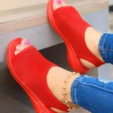 2025 Summer New Thick-Soled Net Surface Knitted Fish Mouth Women's Sandals Large-Size One-Legged Pedal Women's Shoes HZ0115