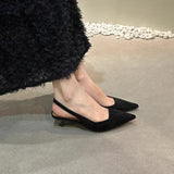 French Retro Temperament Famous Head Pointed Sandals Women Summer Velvet Fine Heel Fairy High Heels Behind Empty Single Shoes HZ0115