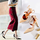 Black High-Heeled Women 2025 New Temperament Goddess Fan Sexy Pointed Roman Cross-Tie Fine Heel Single Shoes HZ0115