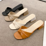 Large-Size Small Vintage Brown Coarse Heel Wearing Slippers Women In The Summer Of 2025 Lazy People With A Word Of Cool Drag Muller Shoes HZ0115