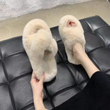 Hairy Slippers Women Wear Net Red Code 2025 New Autumn And Winter Warm Wear Cross Fur Slippers HZ0115