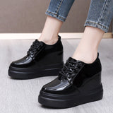 Inner Height Patent Leather Small Leather Shoes Heel Waterproof Table Single Shoes Spring Autumn Pine Women's Shoes With Deep Mouth Plus Velvet Naked Boots HZ0115