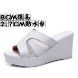 Fashion Outside The Slope And A Word Drag Summer New Pine Cake Thick Bottom Waterproof Table Hollow High And Fish Mouth Mesh Slippers Woman HZ0115