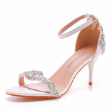 7 Cm Temperament Light Mouth With Fine Sandals Crystal Yellow Diamond Wedding Shoes Sexy Fish Mouth Summer Sandals HZ0115