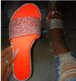 2025 Summer Women's Flat Bottom Slippers Large Code New Bright Drill Flat Bottom Slippers Women Cold Slippers HZ0115
