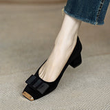 French Retro Fashion Bow Shallow Single-Shoe Women Spring And Autumn New Square Head With Thick Heel High Heel Shoes HZ0115