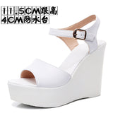White Toe-Word High Heels 8CM Slope And Women's Waterproof Table Comfortable Loose Cake 33-43 Black Hollow Sandals HZ0115