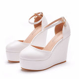 Slope Hed Sandals Women's Summer 2025 New Comfortable White Thick-Soled Round Head High-Heeled Waterproof Table Casual Women's Sandals HZ0115