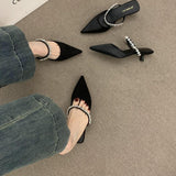 French High-End Water Drill With A Front Half Slippers Women Wear 2025 New Pointed High And Muller Shoes HZ0115