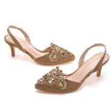 6 Cm Light-Mouthed Pointed Sandals Discolored Cloth Thin Heel Large Banquet Sandals Women 42 Yards 43 Yards High Heel Sandals HZ0115