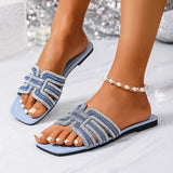 2025 Summer New Large-Size Fish Mouth Water Drill Flat Bottom Comfortable Lazy Foot Cool Slippers Woman HZ0115