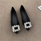 Flat-Soled Shoes Women In The Spring And Autumn Of 2025 New Pointed Light-Point Professional Shoes Drill Black Fashion Single Shoes HZ0115