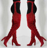 New Solid Velvet Fashion Pointed Personality Rough Knee And Waist Sexy Boots Women Fashion Boots HZ0115