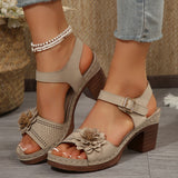 2025 New Slope And Thick-Soled Sandals Women's Shoes Coarse Heel Large-Size Flower Decoration With Sandals HZ0115