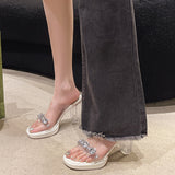 High-Heeled Sandals Women's Summer 2025 New Out-Of-Crystal Diamond Thick-Bottom Fairy Fairy-Selds Sexy Crystal Coarse And Cool Drag HZ0115