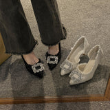 High-Heeled Women 2025 Summer New Small Design French Pointed Shoes With Small Fragrant Feng Shui Drilling Shoes HZ0115
