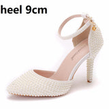 9 Cm White Pearl Tip-Pointed High-Heeled Sandals Fine Heel Size High Heeled Sandals Female Wedding Shoes Banquet HZ0115