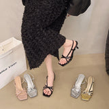 High-Heeled Women 2025 Summer New French Temperament Fine Heel Fairy Square Head Fashion Fine Heel Sandals HZ0115