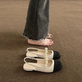 Vintage White French Mary Jane Shoes Women 2025 New Summer Pearl Fairy Wind Flat-Bottomed Sandals HZ0115