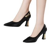 Single-Shoe Women's Thick Heel Tip 2025 Spring And Autumn New Fashion Chain High-Heeled Shoes Large-Size Light Fashion Women's Shoes HZ0115
