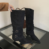 Tuff-Faced Pointed Folding Pile Boots Women 2025 Autumn And Winter New Detachable Two-Dable And Long Boots High And Short Boots HZ0115