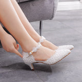 5 Cm White Lace Tip Sandals Low Heel Plus-Size Sandals Woman Lace Wedding Shoes Bridal Shoes HZ0115