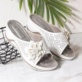 2025 Summer New Slope With Flowers Fish Mouth Large-Size Slippers Car Sewing Hollow Women Casual Cold Slippers HZ0115