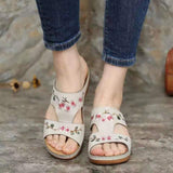 2025 Summer New Women's Shoes Hollow Flowers Embroidered Sandals Slope And Large Size Women's Slippers HZ0115