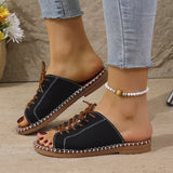 New 2025 Summer Canvas Korean Version Of Women's Cool Drag Flat And Large Sandals Denim Shoes HZ0115