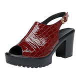 Fish Mouth Patent Leather Crocodile High Heel Sandals Summer White Wedding Shoes Waterproof Table Thick Cheongsam Walking Shoes Coarse Heel Women's Shoes HZ0115