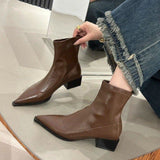 Korean Small Bare Boots Brown Pointed Short Boots Women's Shoes 2025 New Fashion With Thick And Thin Boots HZ0115