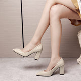 Solid Color High Heels Women's Single Shoes Korean Version Of Thick Heel Sharp Head Light Temperament Workplace Artifact Ultra-High Heel 9CM HZ0115