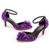 7 Cm Large-Size Sandals Fine Heel Head Crystal Glass High Heel Sandals Champagne Gold Banquet Dinner Women's Shoes HZ0115