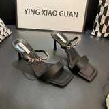 In The Summer Of 2025, The New Fine Heel With A Sexy Water Drill Black Sandals Wear High-Heeled Buckle With Cold Slippers HZ0115