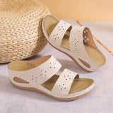 Spring And Summer New Slope And Slippers Women's Cool Slippers Embroidered Solid Sand Sand Sandals Casual Suture Shoes HZ0115